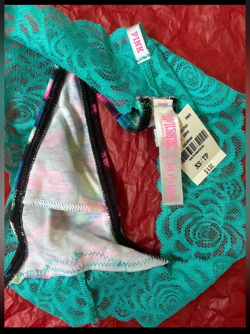 Victoria’s Secret PINK Turquoise Lace Thong Panty XS NWT - Picture 3 of 4